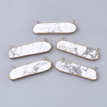 Electroplate Natural Howlite Pendants, with Iron Findings, Oval, Golden, 13~14x40.5x3~4mm, Hole: 1.8mm