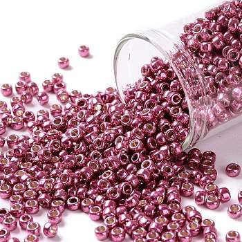 TOHO Round Seed Beads, Japanese Seed Beads, (PF563) PermaFinish Hot Pink Metallic, 8/0, 3mm, Hole: 1mm, about 222pcs/10g