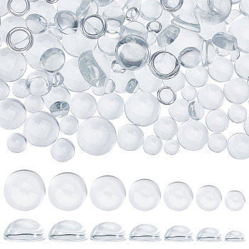 Elite 150Pcs 7 Sizes Transparent Glass Cabochons, Half Round, Clear, 8~20x4~10mm