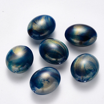 Imitation Gemstone Acrylic Beads, with Glitter Powder, Oval, Marine Blue, 28.5x23.5x14.5mm, Hole: 2mm