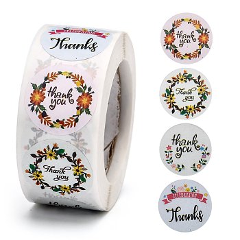 1 Inch Thank You Stickers, Self-Adhesive Kraft Paper Gift Tag Stickers, Adhesive Labels, for Festival, Christmas, Holiday Presents, with Word Thank You, Colorful, Sticker: 25mm, 500pcs/roll