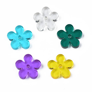 Transparent Acrylic Beads, Flower, Mixed Color, 14x14x2.5~3mm, Hole: 2mm
