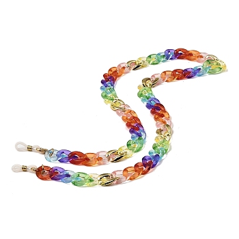 Eyeglasses Chains, Acrylic Curb Chains Neck Strap Mask Lanyard, with 201 Stainless Steel Lobster Claw Clasps and Rubber Loop Ends, Colorful, 675~685mm