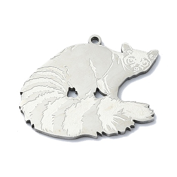 201 Stainless Steel Pendants, Laser Cut, Raccoon Charm, Stainless Steel Color, 24x29x1.5mm, Hole: 1.5mm