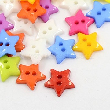 2-Hole Acrylic Star 12MM Sweater Kids Clothes Findings, Dyed, Mixed Color, 12x2mm, Hole: 1mm(X-BUTT-E053-M)