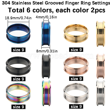 12Pcs 6 Colors 304 Stainless Steel Grooved Finger Ring Settings(RJEW-SC0001-01C)-2