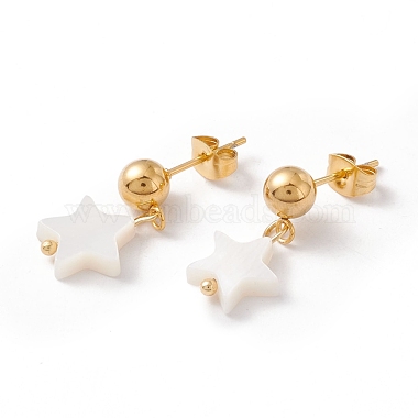 Synthetic Shell Star Pendant Double Layer Necklaces and Dangle Stud Earrings(SJEW-F217-01B-G)-3