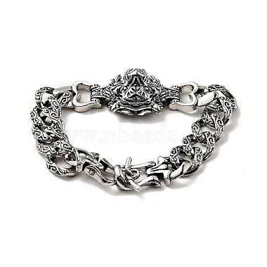 Men's Alloy Tiger Head Link Bracelet with Curb Chains(BJEW-A129-07AS)-3