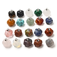 Natural & Synthetic Mixed Gemstone Pumpkin Charms with Platinum Tone Brass Bails, 14x14mm, Hole: 1.6mm(G-C158-06P)