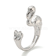 Brass Open Cuff Finger Rings, Flamingo Shape, Platinum, US Size 5 1/4(15.9mm)(RJEW-K254-05P)