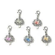 Tree of Life Tibetan Style Alloy Pendants Decoration, with Resin Butterfly and Zinc Alloy Lobster Claw Clasps, Mixed Color, 33mm(HJEW-JM01480)