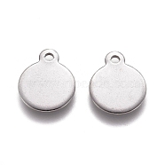 304 Stainless Steel Charms, Stamping Blank Tag, Flat Round, Stainless Steel Color, 12.5x10x0.9mm, Hole: 1.4mm(STAS-E482-12A)