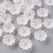 Transparent Frosted Acrylic Bead Caps, 5-Petal, Flower, White, 16.5x6mm, Hole: 1.6mm, about 959pcs/500g(MACR-S371-04A-701)