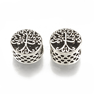 Tibetan Style Alloy Beads, Hollow, Large Hole Beads, Flat Round with Tree of Life, Antique Silver, 12x11x9mm, Hole: 5.5mm(PALLOY-T048-19AS)