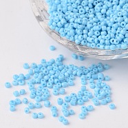 12/0 Opaque Colours Round Glass Seed Beads, Light Sky Blue, Size: about 2mm in diameter, hole:1mm, about 3303pcs/50g(X-SEED-A010-2mm-43)