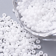 8/0 Grade A Round Glass Seed Beads, Baking Paint, White, 3x2mm, Hole: 1mm, about 10000pcs/pound(SEED-N002-A-743)