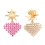 Cubic Zirconia Diamond Stud Earrings, with Ear Nuts, Golden Brass Stud Earrings for Women, Nickel Free, Camellia, 28.5mm, Pin: 0.7mm(EJEW-N011-58A)