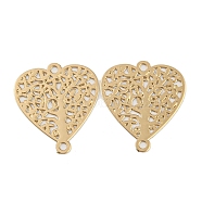 Rack Plating Brass Hollow Out Tree Connector Charms, Long-Lasting Plated, Heart Etched Metal Embellishments, Light Gold, 14.5x13x0.3mm, Hole: 1mm(KKC-D001-28KCG)