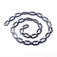 Handmade Acrylic Cable Chains, with CCB Plastic Linking Ring, Flat Oval, Dark Blue, 36.5x21x3.5mm, 19x12x4.5mm, about 39.37 inch(1m)/strand(AJEW-JB00947-05)