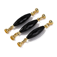 Rack Plating Brass and Black Onyx Flod Over Clasps, Oval, Real 18K Gold Plated, 67mm(KK-B103-08G)