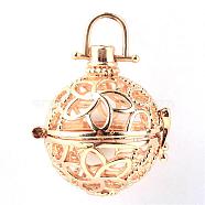 Rack Plating Brass Cage Pendants, For Chime Ball Pendant Necklaces Making, Hollow Round with Flower, Light Gold, 31x28x24mm, Hole: 6x6mm, inner measure: 21mm(KK-S751-029KC)