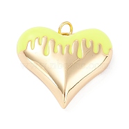 Brass Enamel Pendants, Real 18K Gold Plated, Long-Lasting Plated, Heart, Yellow, 25.5x27x7mm, Hole: 3.4mm(KK-P201-24G-G)