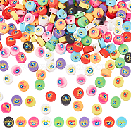 CHGCRAFT 300Pcs 10 Colors Handmade Polymer Clay Beads, Flat Round with Evil Eye, Mixed Color, 9.5~10x4.5mm, Hole: 1.6mm, 30pcs/color(CLAY-CA0001-22)