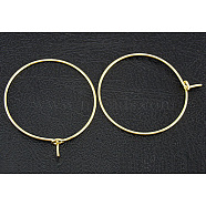 Brass Wine Glass Charm Rings Hoop Earrings, Golden, Nickel Free, 20 Gauge, 35x0.8mm(X-EC067-4NFG)