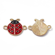 Alloy FireBrick Enamel Connector Charms, Ladybug Links with Heart, Golden, 15.5x19.5x2mm, Hole: 2mm(FIND-A024-07G)