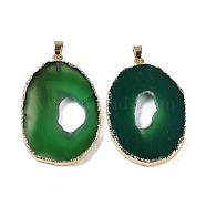 Natural Agate Big Pendants, Oval Charms, Dyed & Heated, with Golden Plated Brass Findings, Green, 50~62x33~43x5~7mm, Hole: 7.5x4.5mm(KK-F868-29G-05)