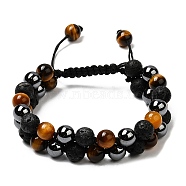 Natural & Synthetic Mixed Gemstone Beads Braided Bead Bracelets, Multi-strand Bracelets, Inner Diameter: 2-1/8~3-1/8 inch(5.5~8cm)(BJEW-SW00001-02)