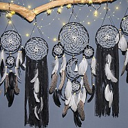 5Pcs 5 Style Indian Style Macrame Wall Hanging, Iron Woven Web/Net with Feather Pendant Decorations, Black, 540~820mm, 1pc/style(PW-WG26491-03)