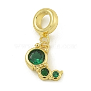 Rack Plating Brass Pave Green Cubic Zirconia Insects European Dangle Charms, Large Hole Pendants, Lead Free & Cadmium Free, Long-Lasting Plated, Real 18K Gold Plated, 10.5x12x3.8mm, Hole: 4.6mm(KK-Z067-35G)