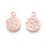 Ion Plating(IP) 304 Stainless Steel Charms, Flat Round, Bumpy, Rose Gold, 13.5x10x0.7mm, Hole: 1.8mm(X-STAS-L216-04B-RG)