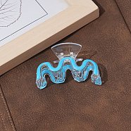 Letter M Plastic Enamel Claw Hair Clips, with Iron Clips, for Women Girls, Deep Sky Blue, 85~90mm(PW23111132718)