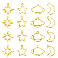 20Pcs 4 Style Alloy Open Back Bezel Pendants, for DIY UV Resin, Epoxy Resin, Pressed Flower Jewelry, Cadmium Free & Lead Free, Planet & Star & Moon, Golden, 20~25x16~26x1~2mm, Hole: 2mm, 5pcs/style(PALLOY-CJ0002-11)