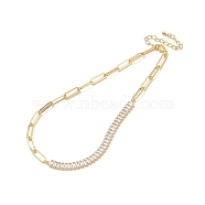 Clear Cubic Zirconia & Paperclip Chain Necklace for Girl Women Gift, with Brass Chain Extender & Lobster Claw Clasps, Lead Free & Cadmium Free, Real 18K Gold Plated, 13-5/8~13-3/4 inch(34.6~34.8cm)(NJEW-A005-06G)