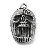 Tibetan Style Alloy Pendnat, Frosted, Skull, Antique Silver, 42x25x13mm, Hole: 3mm(PALLOY-H133-17AS)