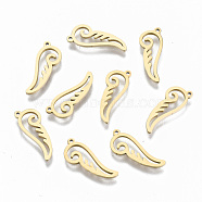 304 Stainless Steel Pendants, Laser Cut, Wing, Real 14K Gold Plated, 15x6x1mm, Hole: 0.7mm(STAS-S116-082A-G)