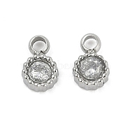 304 Stainless Steel Micro Pave Cubic Zirconia Pendants, Ion Plating(IP), Flat Round Charms, Stainless Steel Color, 5x3.5x1.5mm, Hole: 1.2mm(STAS-I325-024P)