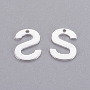 201 Stainless Steel Charms, Letter, Silver Color Plated, Letter.S, 11x8.5x0.7mm, Hole: 1mm(STAS-L232-007S)