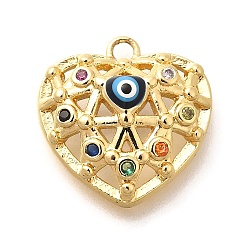 Brass Micro Pave Cubic Zirconia Pendants, with Enamel, Heart Charms, Real 18K Gold Plated, 15x15x5mm, Hole: 1.6mm(KK-U048-09G)