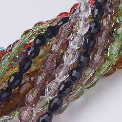 Glass Beads Strands, Faceted, Oval, Mixed Color, 6x4mm, Hole: 1mm, about 65~70pcs/strand, 14.96 inch~15.16 inch(38~38.5cm)(GC891Y)