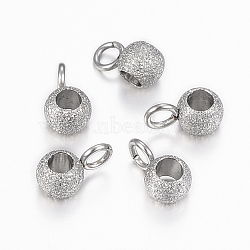 304 Stainless Steel Tube Bails, Loop Bails, Textured, Rondelle Bail Beads, Stainless Steel Color, 7x4x3mm, Hole: 2mm, Inner diameter: 2mm(X-STAS-H423-12P)