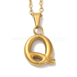 PVD Vacuum Plating 201 Stainless Steel Necklaces, Letter, Letter Q, 17.80 inch(45.2cm), Pendant: 22x11.7x3mm(NJEW-H033-01G-Q)