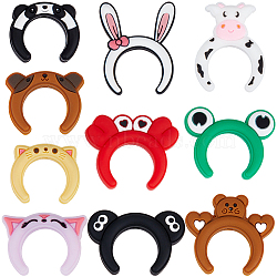 20Pcs 10 Styles Cartoon Animal Silicone Beads, Mixed Shapes, 20~32x24~31x8.5~9mm, Hole: 3mm, 2pcs/style (SIL-SC0002-93)