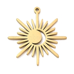 304 Stainless Steel Pendants, Sun Charms, Ion Plating(IP), Real 18K Gold Plated, 25x23x1.3mm, Hole: 1.2mm(SA-CBAAC28-04G)