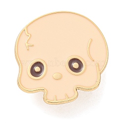 Halloween Theme Golden Alloy Brooches, Enamel Pins, Skull, 28x27x1.5mm(JEWB-Z023-01E)