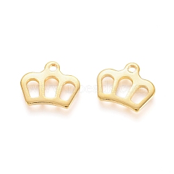 304 Stainless Steel Charms, Crown, Real 18K Gold Plated, 8.5x10x0.8mm, Hole: 1.2mm(STAS-I123-11G)