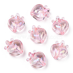 UV Plating Transparent Rainbow Iridescent Acrylic Beads, Heart with Crown, Pink, 24.5x21.5x14mm, Hole: 3mm(OACR-T027-01-C03)